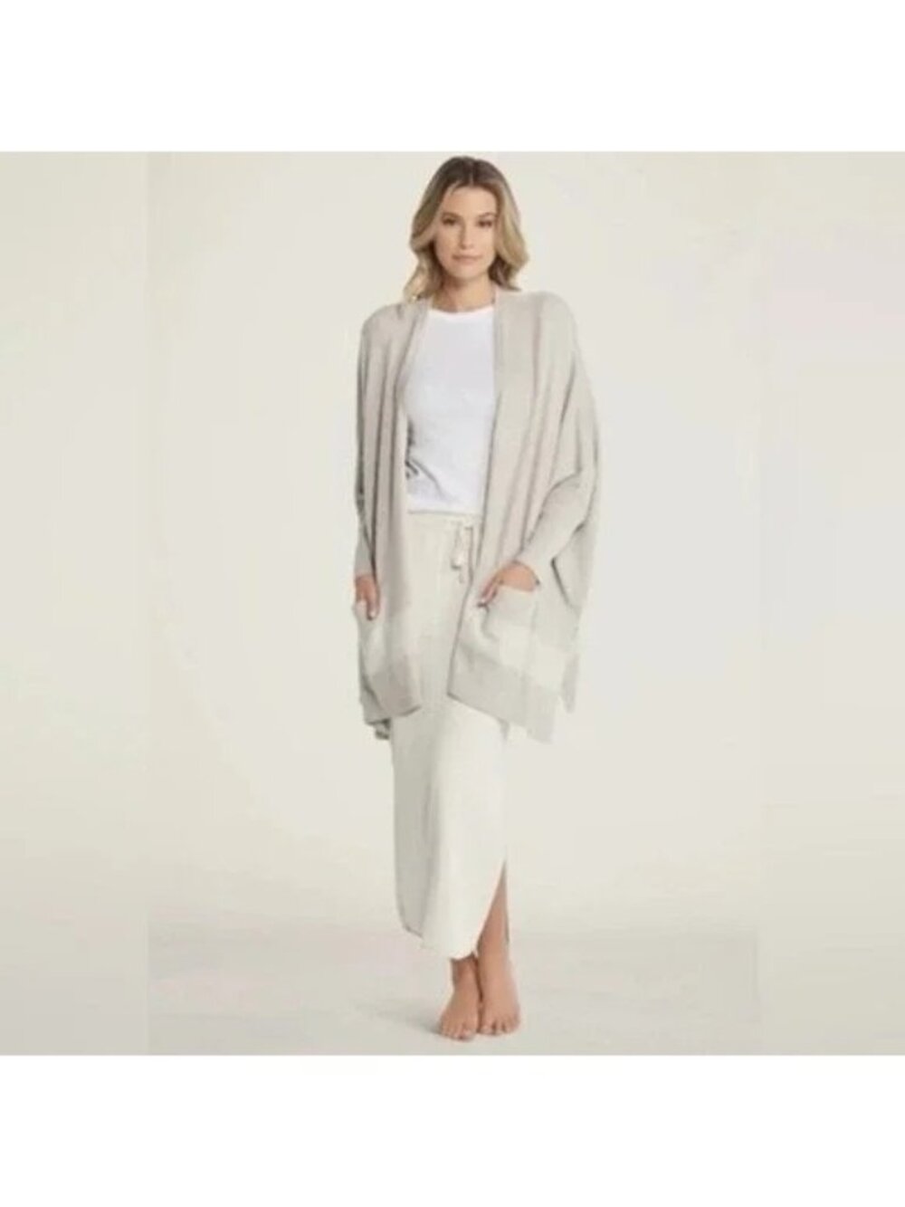 Barefoot Dreams Cozychic  Cliffside Wrap Silver Pearl Cardigan Sweater size OS